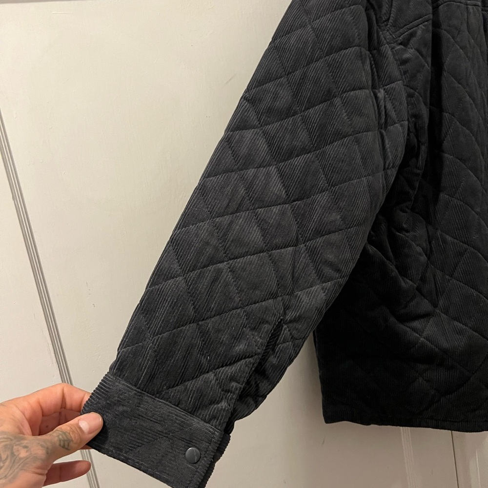 GAP Corduroy Quilted Shirt Jacket Men's XXL Charcoal Gray Snap Front Pockets - Picture 3 of 9